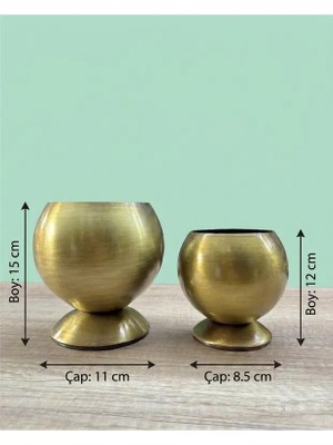 Solvo Ikili Düz Eskitme Top Vazo Büyük Boy: 15,5 cm / 11 cm - Küçük Boy : 12 cm / 8,5 cm