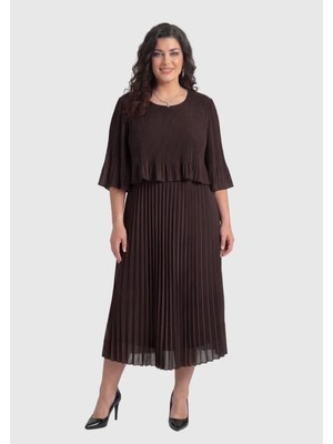 Lilas Xxl Büyük Beden Kahve Şifon Elbise