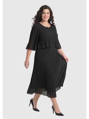 Lilas Xxl Büyük Beden Siyah Şifon Elbise