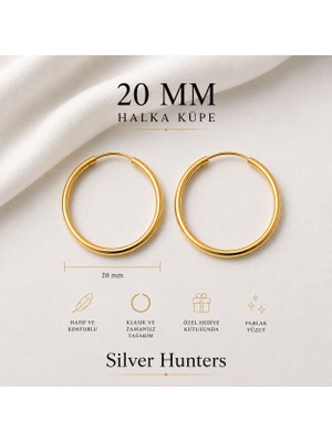 Silver Hunters Gümüş Halka Küpe 20 mm 925 Ayar Gümüş Halka Gold(Altın) Renk Küpe 1 Çift(2 Adet)