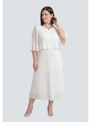 Lilas Xxl Büyük Beden Beyaz Renkli Şifon Elbise