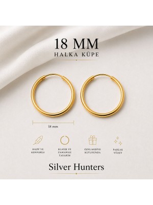 Silver Hunters Gümüş Halka Küpe 18 mm 925 Ayar Gümüş Halka Gold(Altın) Renk Küpe 1 Çift(2 Adet)