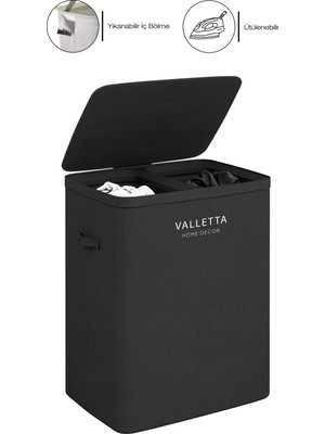 Empressco Valletta Paloma 100L Çift Yıkanabilir Bölmeli Katlanabilir Kumaş Kirli Çamaşır Sepeti Ink Black - Fiyatı, Yorumları