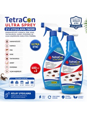 KULSAN Tetracon Ultra Sprey 2’li Uygulama Takımı 450 ml x 2(Hamam Böceği Karınca Pire Kene Tahtakurusu Akrep Sivrisinek Uçan Haşereler)