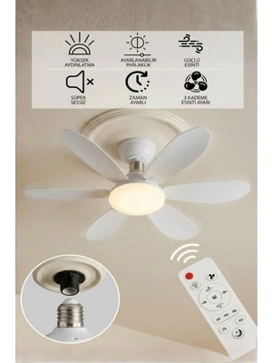 Ironika 6 Kanatlı LED Lamba 3 Kademe 3 Renk Işıklı Sessiz Tavan Vantilatörü Kumandalı Tavan Fanı LED Ampül