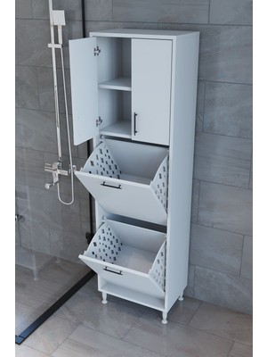 Empressco Makbulce Nergiz Beyaz ve Renkli Kirli Çamaşır Sepetli Çok Amaçlı Banyo Dolabı - Fiyatı, Yorumları