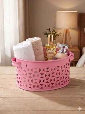 Lumindra Modern Geometrik Desenli Metal Düzenleyici Sepet Pembe