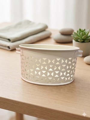 Lumindra Modern Geometrik Desenli Metal Düzenleyici Sepet Krem
