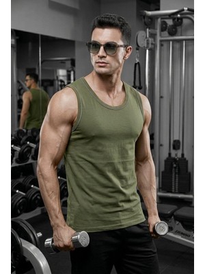 Oksit Biye Detaylı Bisiklet Yaka Erkek Atlet - Fitness ve Günlük Stil