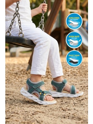 Cool Sage F Petrol Unisex Cırtlı Işıklı Çocuk Sandalet