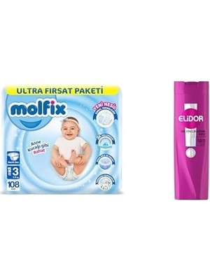 Molfix 3D Midi Ultra Fırsat Paketi, 108 Adet X1 + Elidor 400 ml X1
