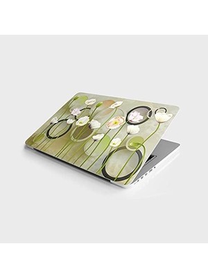 Laptop Bilgisayar Notebook Pc Kaplama Etiketi Yeşil Yuvarlak Çiçek