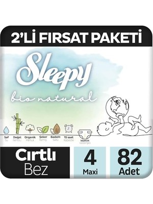Bio Natural 2'li Fırsat Paketi Bebek Bezi 4 Numara Maxi 82 Adet Cırtlı Bez