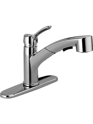 Delta Faucet 4140-TP-DST Collins Tek Saplı Trakt-Paket Çekmeli Mutfak Bataryası, Krom