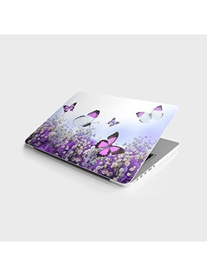 Laptop Bilgisayar Notebook Pc Kaplama Etiketi Beyaz Çiçek Kelebek