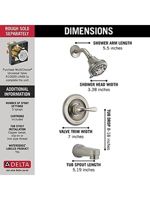 Delta Faucet T13420-SSPD Klasik Küvet ve Duş, 10 x 7 x 10 Inç, Paslanmaz