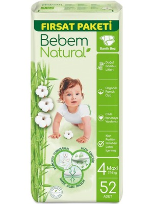 Bebem Natural Maxi 52'li Bebek Bezi