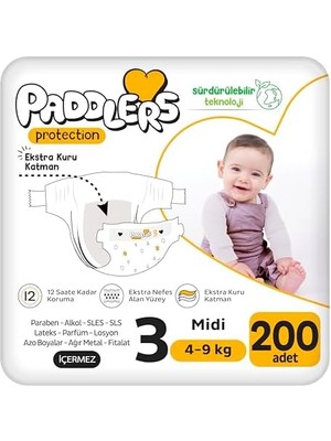 Protection Bebek Bezi 3 Numara Midi (4-9 Kg) 200 Adet – Ekstra Set, Maksimum Koruma