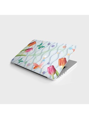 Laptop Bilgisayar Notebook Pc Kaplama Etiketi 3D Lale Kelebek