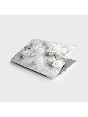 Laptop Bilgisayar Notebook Pc Kaplama Etiketi 3D Beyaz Gül