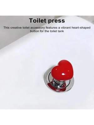 Kalp Tasarımlı Klozet Sifon Tuşu Kırmızı, Yapışkanlı Kolay Montaj, Dekoratif Banyo Aksesuarı, Estetik Basmalı Tuş Aparatı