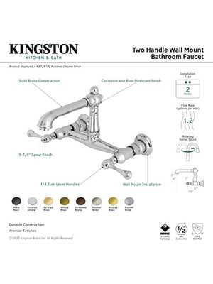 KS7247BL Ingiliz Ülke Duvara Monte Gemi Lavabo Musluğu, Pirinç, 6-5/8"
