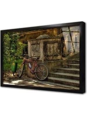 Tablosan Merdiven Dibinde Duran Bisiklet Çerçeveli Cam Tablo 20X30 cm CA01226
