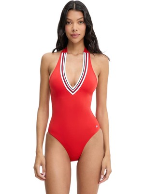 Tommy Hilfiger Kadın Kırmızı Boyundan Bağlamalı Mayo UW0UW06356