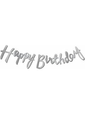 Kaligrafi Banner Gümüş Happy Birthday, 8979867897875675
