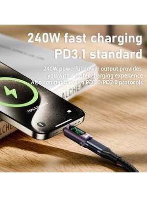 240W Dijital Göstergeli Type-C To Type-C 80GBPS 8K@60Hz ve Hızlı Şarj Mini Otgza