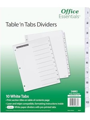 Essentials Masa 'n Ayırma, 8 – 1/5,1 x 27,9 Sekme cm 1 – 10 Tab, Siyah/beyaz Tab, Laser/inkjet, 6 Pk (24882)