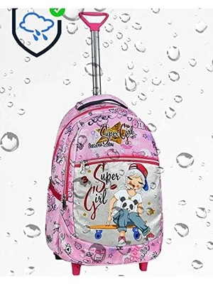 Çekçekli Ilkokul Ortaokul Kız Çocuk Okul Çantası Sırt Çantası Beslenme Çantalı 2li Set Süper Pembe Çanta Pembe Gri