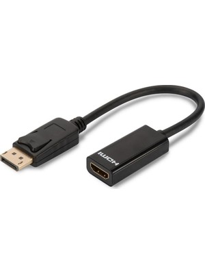 AK-340400-001-S Displayport Adaptör Kablosu, Dp - HDMI A Tip M/f, 0,15M, Kilitli, Dp 1.1A Uyumlu, Ce, Siyah
