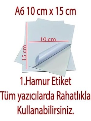 A6 Yapışkanlı Etiket, 10X15 Cm, 100 Adet, Tüm Yazıcılar ile Uyumlu (100)