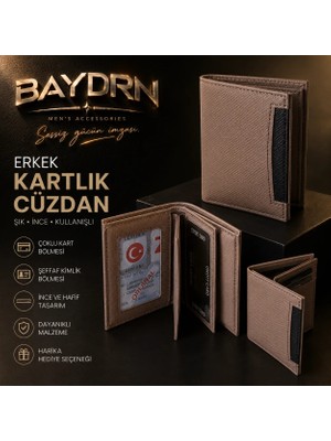Big Store BAYDRN Premium Erkek Cüzdan | Dikey Kartlıklı Şeffaf Bölmeli Minimal Tasarım