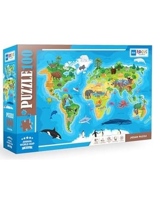 Blue Focus 100 Parça - Anımal World Map (Hayvan Dünya Haritası)