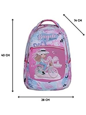 Ilkokul Okul Sırt Çantası Kız Beslenme Çantalı Ortopedik 2li Set Bisikletli Kız Pembe