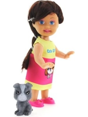 Cute Gri Köpekli ve Kumral Mini Bebek