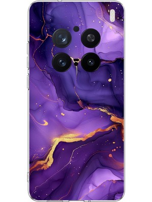 TechTree Vivo X200 Pro Uyumlu Ametist Taşı Mor Mermer Baskılı Silikon Kılıf