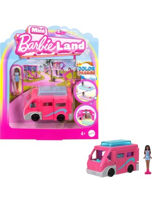 Mini Barbieland™ Bebek ve Araç Mini Barbieland Bebek ve Araç Seti, 4 cm Bebek ile Renk Değiştiren Havuzuyla Rüya Karavanı HYF39