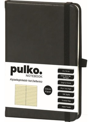 Pulko Notebook Klasik, 196 Sayfa, Termo Deri Kapak, Çizgili Not Defteri, 9X14CM, 036, Siyah