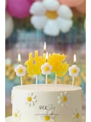 Papatya Tema Happy Birthday Mum Seti 4lü Papatya Doğum Günü Pasta Mum Seti