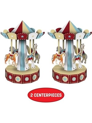 3-D Sirk Carousel Centerpieces 2 Parça, 10", Çok Renkli