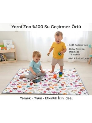 Yorni Su Geçirmez Yer/masa Örtüsü, Aktivite, Yemek ve Oyun Için, Doğa Dostu ve Çevreci, Çok Amaçlı Kullanım, Zoo Desenli, 150X150CM