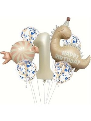 Retro Şapkali Dinazor Şeker Folyolu Yaş Balon Set, 1
