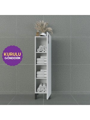 Volans-AR 30 cm Çok Amaçlı Ayaklı Dolap Parlak Beyaz MDF Lam Sağ Menteşe