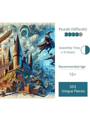 Ahşap Puzzle Yetişkin - Sihirbazlık ve Büyücülük Okulu - 353 Parça, 29 x 29 cm - Yapıştırıcı Folyo Dahil - Benzersiz Şekilli Parçalar & Özel Figürler - S1-05