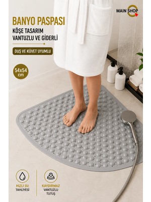 Köşe Banyo Duş Paspası ve Duşakabin Paspasları Tahliye Delikli 54X54 cm M-163