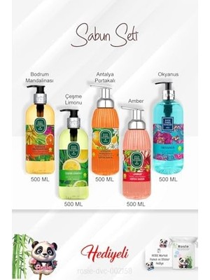 Sabun Paket 500 ml Bodrum Mandalinası, Okyanus, Çeşme Limonu, Antalya Portakalı, ve Rosie