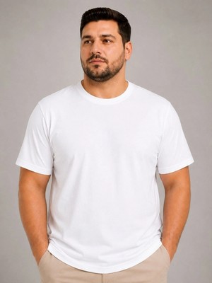 Marsilyan Erkek Battal Big Size Basic Tişört Bisiklet Yaka Rahat Kalıp T-Shirt - Beyaz